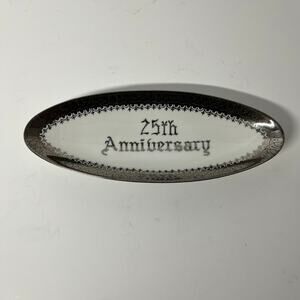 Vintage Norcrest Fine China 25th Anniversary Dish B-392 White with Silver Trim